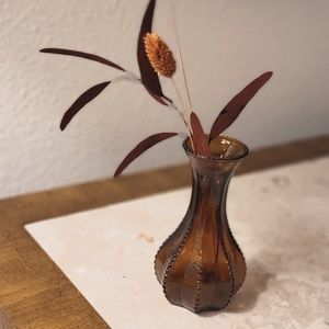 Small Brown Glass vase with dried flowers